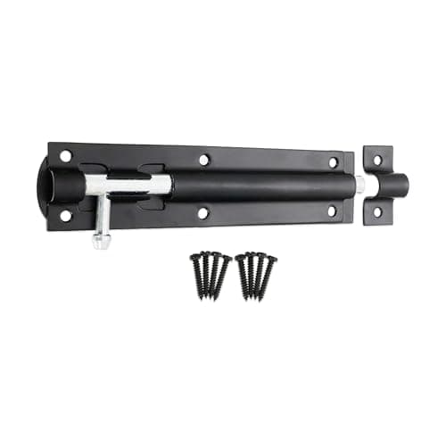 Image of Garden Gate Shed Door Straight/Necked Tower Barrel Bolt Catch Black 4" 6" 8" (Straight Tower Bolt, 152mm 6" Inch)