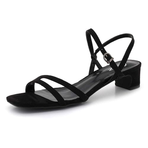 Image of AARZ LONDON Womens Flat Ankle Strap Sandals Square Toe Suede Style Summer Casual Evening Party Holidays Travel Everyday Comfort Ladies Black Shoes Size 5 UK 38 EU