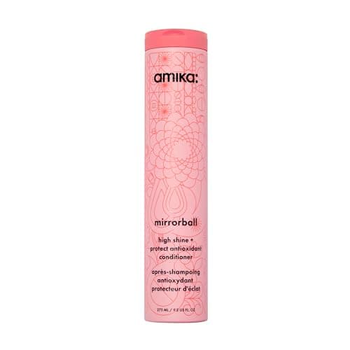 Image of amika mirrorball high shine + protect hair conditioner - boosts shine + removes pollution buildup - smooths + softens strands - antioxidant-rich hair care with grape leaf + sea buckthorn (275 ml)