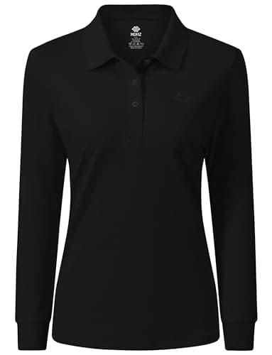 Image of MoFiz Women's Long Sleeve Polo Shirts Lady-fit Golf Tennis Top Cotton Casual Work Golf Gym Active Sport Shirt with Buttons Black Size US 2XL