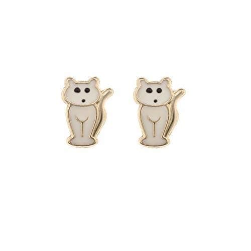 Image of 9ct Yellow Gold white enamel Kitty Cat Andralok stud earrings/Gift box