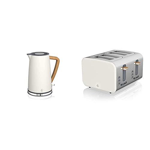 Image of Swan Nordic 1.7 Litre Jug Kettle and 4 Slice Toaster Slate Cotton White