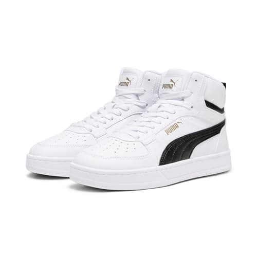 Image of Puma Unisex Youth Puma Caven 2.0 Mid Jr Sneakers, Puma White-Puma Black-Gold, 4 UK