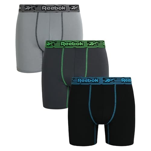 Image of Reebok Men's Boxer Briefs - 3 Pack Moisture Wicking Athletic Performance Underwear Boxers for Men with Contour Pouch (S-L), 3pk- Black/Blackened Pearl/Charcoal Grey, M