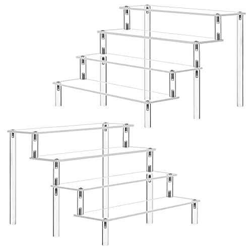 Image of Acrylic Riser Clear Display Risers Stand Cologne Organizer Acrylic Shelves 4 Tier Shelf for Amiibo Funko Figures Toys Cupcake Food Desserts Perfume Collection Cosmetic Jewelry Makeup Product(2 PACK)