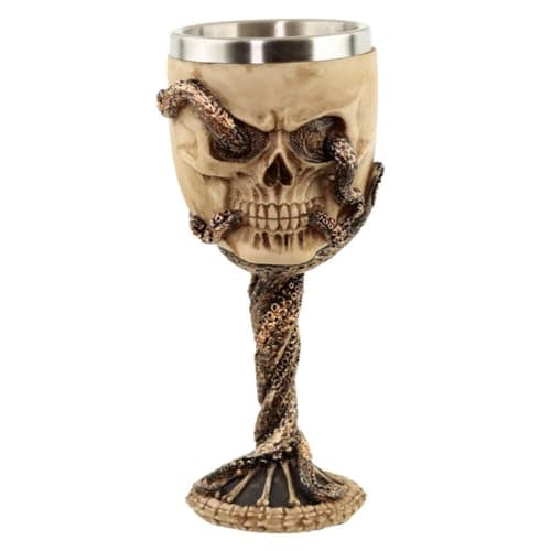 Image of Puckator Decorative Bronze Octopus Skull Goblet I Octopus Themed - Home Decoration - Wine Goblet - Fantasy Decorative Home Accessories - Stainless Steel - Resin