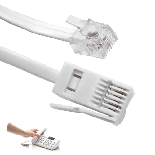 Image of brileze BT Telephone to RJ11 Cable 5 Metres for Landline ADSL Modem Phone Plug Male Broadband Cable 2 Pin Wire 6P2C Extension Lead for UK Landline Modem Fax Dial-Up Home Office, White