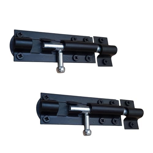 Image of 4” (100mm) Black Straight Tower Bolts with Fixing Screws | Shed, Gate, Door Lock Slide Bolts – Pack of 2