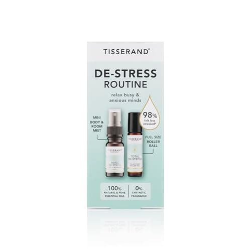 Image of Tisserand - De-Stress Routine Duo - Blend of Nutmeg, Orange and Geranium Essential Oil - Natural Pure Essential Oils - for Busy and Anxious Minds - 1 x 10ml Roller Ball and 1 x 9ml Mini Mist