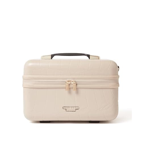 Image of Ted Baker Putty Croc Icon Vanity Case Travel Makeup Bag Hard Shell Cosmetic Case Toiletry Bags Beige Portable Carry Handle & Strap Logo Lining, 36cm Travel Organiser with Compartments 17L Capacity