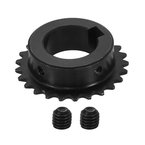 Image of sourcing map #25 Chain Roller Sprocket 25mm Bore 53.5mm OD, 25 Tooth C45 Carbon Steel ANSI #25 Roller Sprocket Round Hole with 8x3.3mm Keyway & Set Screws for ISO 04C Chain, Black