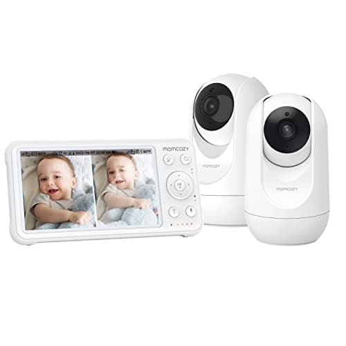 Image of momcozy Baby Monitor with 2 Cameras, 5 Inch 1080P Split Screen Video Baby Monitor with Built-in Wide Angle Lens, with Camera and Audio, No WiFi, 5000 mAh Battery, Infrared Night Vision, 293 Metre