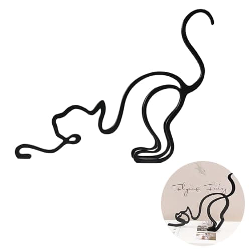 Image of AXXIMENG Minimalist Cat Iron Sculpture Black Decorative Wrought Iron Cat Ornaments Abstract Line Wall Art for Bookshelf Living Office Abstract Animal Adornment Photography Home Decor Accent