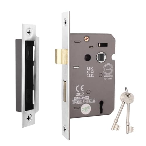 Image of EAI Polished Chrome Sashlock - Fire Rated & CE Approved Mortice Door Lock & Keys 80mm / 3 Inch