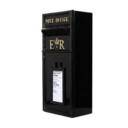 Image of Assorted Collections Traditional ER Post Box - Wall Mounted Black Post Office Box with Lock & 2 Keys - Cast Iron - Classic British Style Letterbox - 24W x 17D x 57H cm (Black)