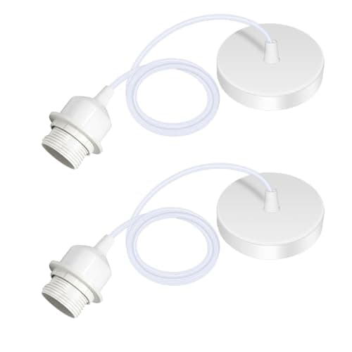 Image of Caldarax 2 Pack Ceiling Pendant Light Fitting, E27 Lamp Holder, with Lock Ring for Shade, with 100CM Adjustable Cable, Flex Cable Ceiling Rose, Industrial Style Ceiling Pendant Fitting(White)