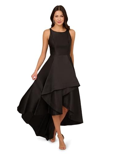Image of Adrianna Papell Womens Black Mikado Gown Sleeveless Jewel Neck Maxi Hi-Lo Evening Dress UK Size:18
