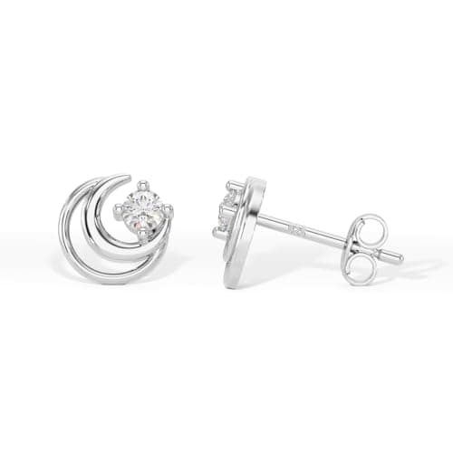 Image of Heather Needham Silver Celestial Crescent Moon Stud Earrings with Cubic Zirconia in Rhodium Plated Sterling Silver - Moon Earrings - Celestial Earrings - 8 x 1.2mm - Gift Boxed 107