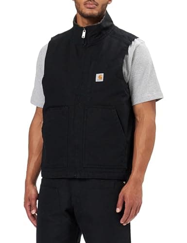 Image of Carhartt Men's Loose Fit Washed Duck Sherpa-Lined Mock-Neck Vest, Black, L