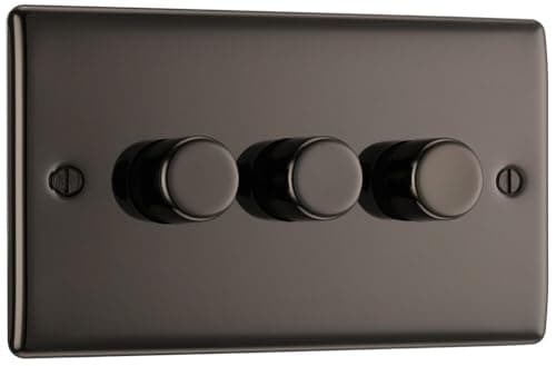 Image of British General BG Electrical Intelligent Triple Wall Dimmer Switch, 2 Way, Raised Profile, Round Edges, Nexus Metal, Black Nickel, NBN83