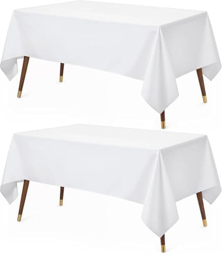 Image of Utopia Kitchen Rectangle Tablecloth 150x240 cm - (Pack of 2) White Table Cover Machine Washable Table Cloth Perfect for Parties, Weddings and Festivals (59x95 inches)
