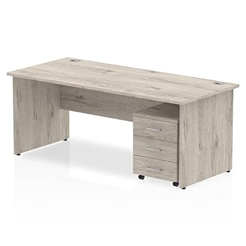 Image of DYNAMIC Impulse Panel End Straight Desk With Mobile Pedestal Grey Oak 3 Drawer 1800