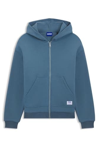 Image of HUGO Mens Nestodi Double-layered zip-up hoodie in cotton-blend terry