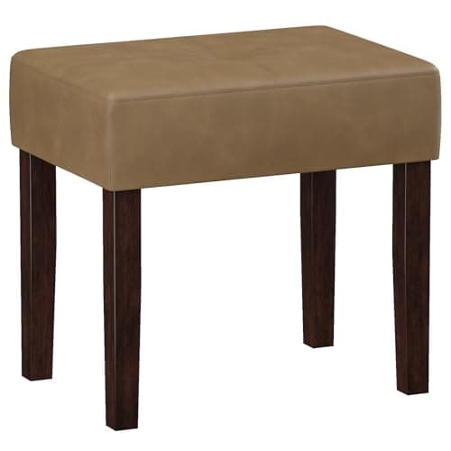Image of EOSVALO Leather Vanity Stool, 20 Inch Wide Rectangle Ottoman Bench for Makeup Room, Vanity Chair with Wood Legs for Piano Room, Bedroom,Living Room with Customizable (Brown)