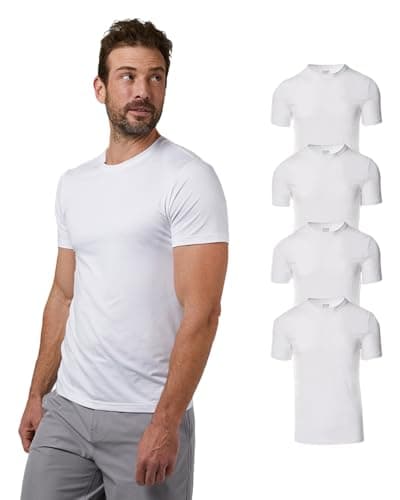 Image of 32 Degrees Mens 4 Pack Cool Quick Dry Active Basic Crew T-Shirt, White, Large