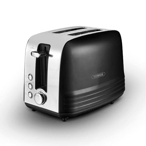 Image of Tower, T20080BLK, Ash 2-Slice Toaster with 7 Browning Levels, Defrost/Reheat/Cancel, 925W, Black & Chrome
