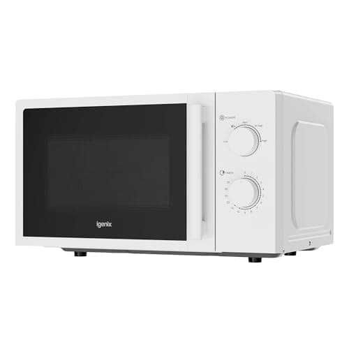 Image of Igenix 20L 800W White Manual Microwave with Stainless Steel Cavity - 5 Power Levels, 35 Minute Timer, 255mm Turntable - IGMS0820MSSW
