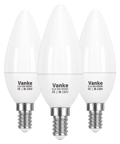 Image of Vanke E14 LED Light Bulb, Cool White 6000K, 6W (40 Watts Equivalent), 470 Lumen LED Candle Bulb, SES Small Edison Screw Light Bulbs, Non-Dimmable, Pack of 3