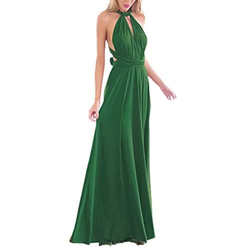 Image of Womens Bridesmaid Elegant Convertible Transformer Infinity Multi Way Wrap Solid Color Cocktail Dress Off Shoulder V Neck Bandage Long Maxi Dress S Dark Green 8