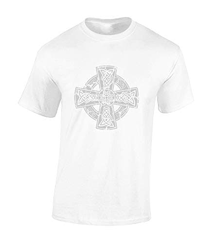 Image of Crown Designs Celtic Cross Vintage Cool Novelty Premium Quality Regular Fit T-Shirt Top for Men and Teens - White/S