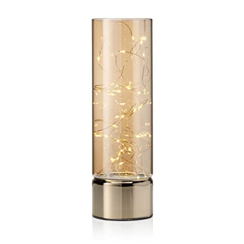 Image of Auraglow Wire Rice Light, Glass Cylinder Battery Lantern - Warm LEDs, in-Built Timer Option - Indoor Fairy String Lamp for Decorative Home Decor - (Large)