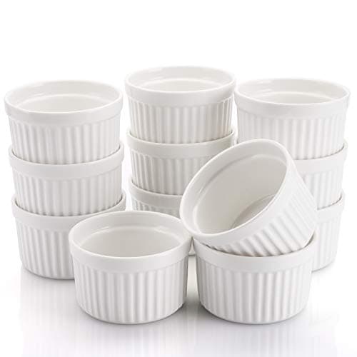 Image of Foraineam Set of 12 Porcelain Ramekins Bakeware 120ml White Baking Cups Oven Safe Ramekins Bowls Set Souffle Dishes Dessert Custard Baking Cups for Baking, Cooking, Serving