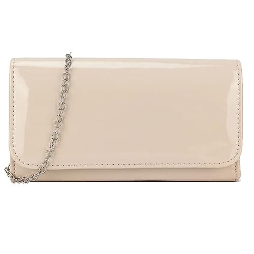 Image of fi9® Plain Patent Wedding Ladies Party Prom Evening Clutch Hand Bag Purse (Pale Nude)