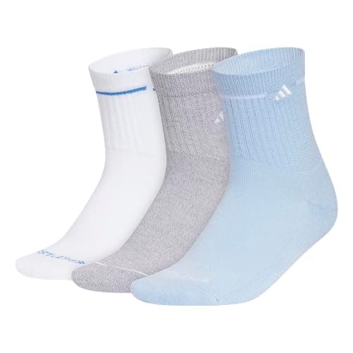 Image of adidas Women's Cushioned Sport High Quarter Socks (3 Pairs) Durable & Comfortable, White/Ray Blue/Grey/3, M