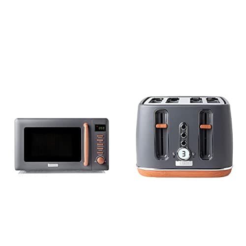 Image of Haden Dorchester Grey Microwave, 800W, 5 Power Levels, Digital Controls CF07 & Haden Dorchester Toaster – Modern LCD Display Digital Four Slice Toaste, Matt Grey