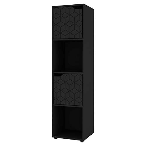 Image of URBNLIVING Black Wooden Cube Bookcase Geo Geometric Door Display Shelf Storage Shelving Cupboard (Black Door, 4 Cube)