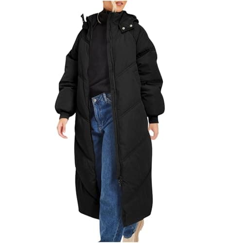 Image of Zeiayuas Maxi Puffer Jacket Women Longline Padded Coat Winter Warm Quilted Padded Jacket Hooded Long Parka Coats Down Jackets with Removable Hood for Ladies UK