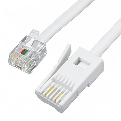 Image of HDXH Telephone Cable Phone Cable for Landline ADSL Modem Cable 2M,BT to RJ11,UK Telephone Plug to RJ11 Lead For British home fixed telephone lines,Devices as fax machines,Telephones etc(white,2M)