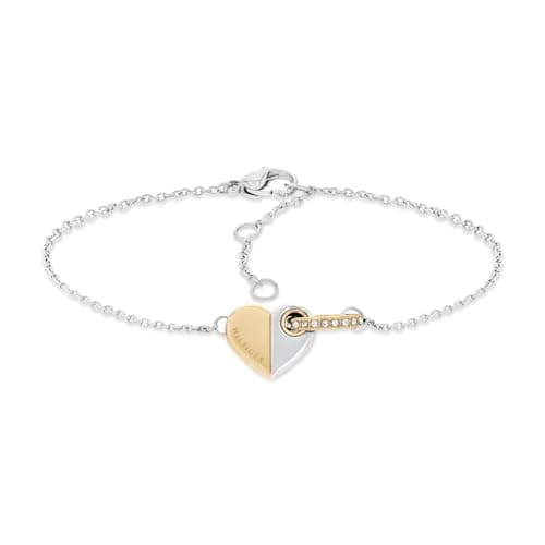 Image of Tommy Hilfiger Jewelry Women's Two-Tone Chain Bracelet with a Heart Charm - 2780880