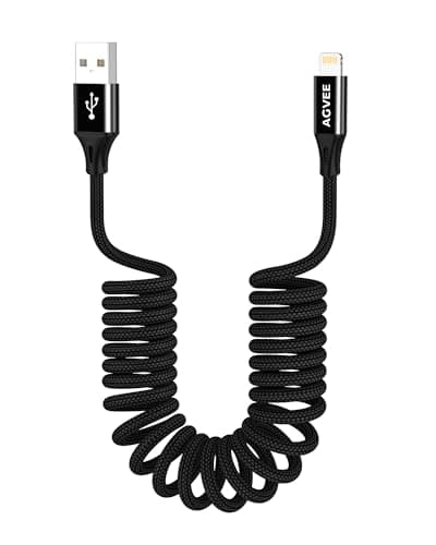 Image of AGVEE 2 Pack 1.5ft Coiled Short USB to Lightning Charging Cable [MFI Certified] 3A Fast Charger Cord in Car for iPhone 14/13/12/11/XS/8/7/6/5 CarPlay, iPad, iPod, Black