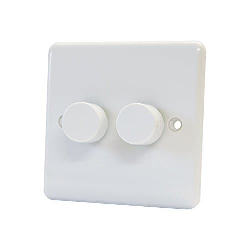 Image of 10A Light Dimmer Switch 2 Gang 2 Way - Push On Off 400W - Plastic White