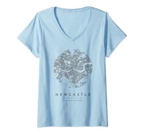 Image of Womens newcastle Coordinates map hometown V-Neck T-Shirt