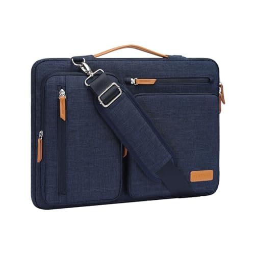 Image of MOSISO 360 Protective Laptop Bag 16 inch, 15-15.6 inch Computer Shoulder Bag Compatible with MacBook Pro 16, HP, Dell, Lenovo, Asus, Side Open Messenger Case &4 Zipper Pockets&Handle, Navy Blue
