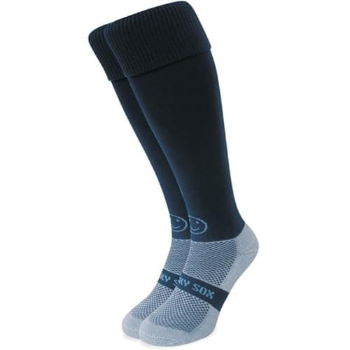 Image of WackySox - Navy Blue Knee Length Rugby Socks for Men and Women - Sports Socks for Walking, Riding, Hockey, Football, Running, Club and Team Activities