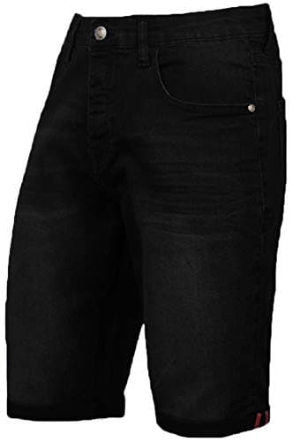 Image of IQONEQ Men's Denim Shorts, Casual Slim Fit, Stretch Jean Shorts with Pockets, Summer Lightweight (UK, Waist, 32, Regular, Regular, Black)