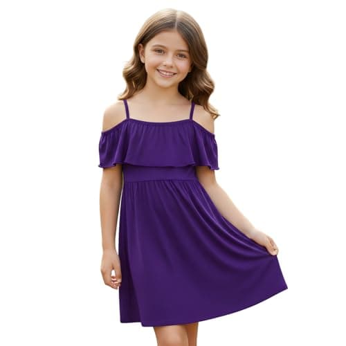 Image of A2Z 4 Kids Girls Off Shoulder Skater Outfit Stylish and Trendy Party Wear - PlainOff Shoulder Dress Purple 11-12